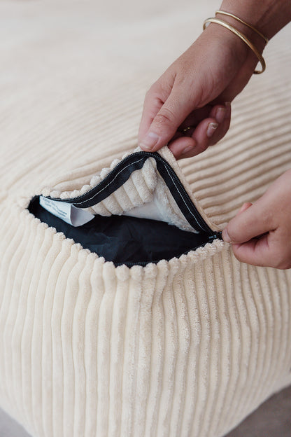 The Play & Rest Corduroy Crash Pillow Mat XL in Cloud Puff / L in Bear Hug Brown