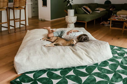 The Play & Rest Corduroy Crash Pillow Mat XL in Cloud Puff / L in Bear Hug Brown