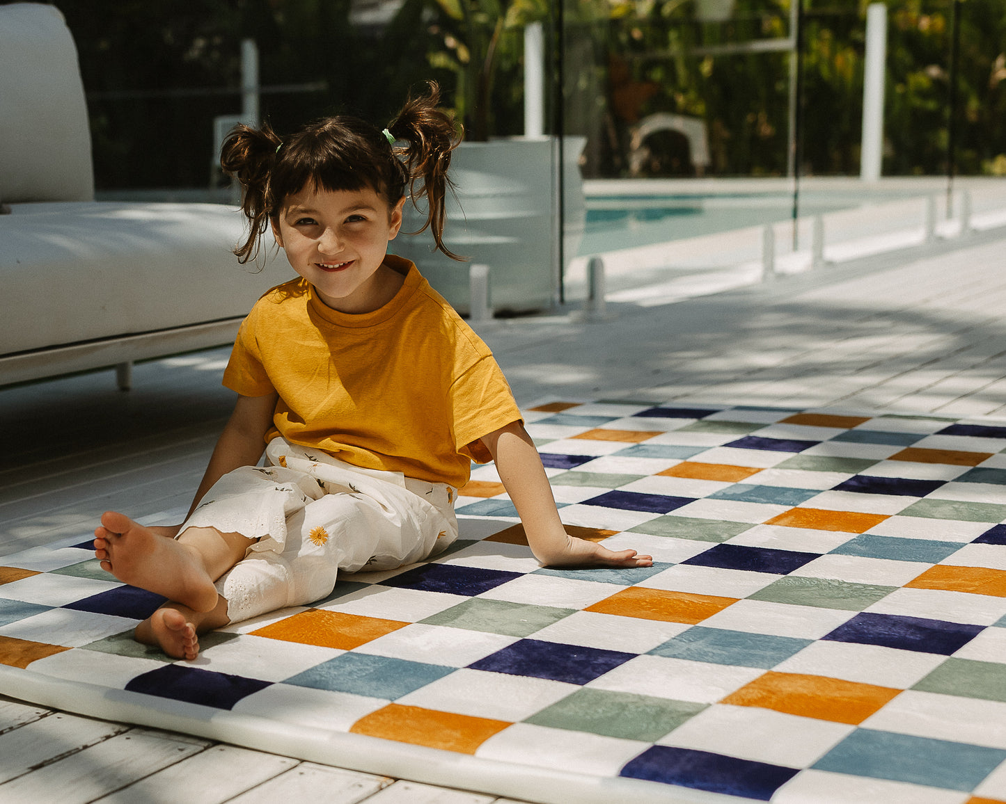 The Retro Nomad Check by Little Mat Co – non-toxic memory foam muscle mat and reversible sensory play mat in neutral check design
