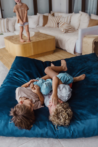 The Play & Rest Corduroy Crash Pillow Mat XL in Cloud Puff / L in Bear Hug Brown