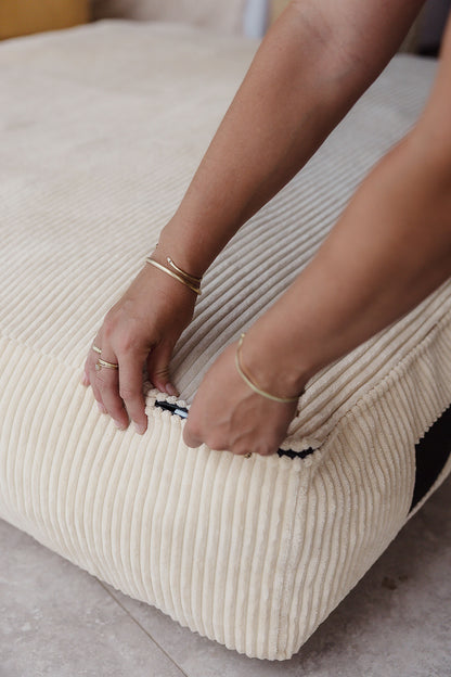 The Play & Rest Corduroy Crash Pillow Mat XL in Cloud Puff / L in Bear Hug Brown