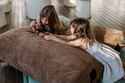 The Play & Rest Corduroy Crash Pillow Mat XL in Cloud Puff / L in Bear Hug Brown