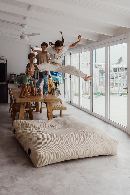 The Play & Rest Corduroy Crash Pillow Mat XL in Cloud Puff / L in Bear Hug Brown