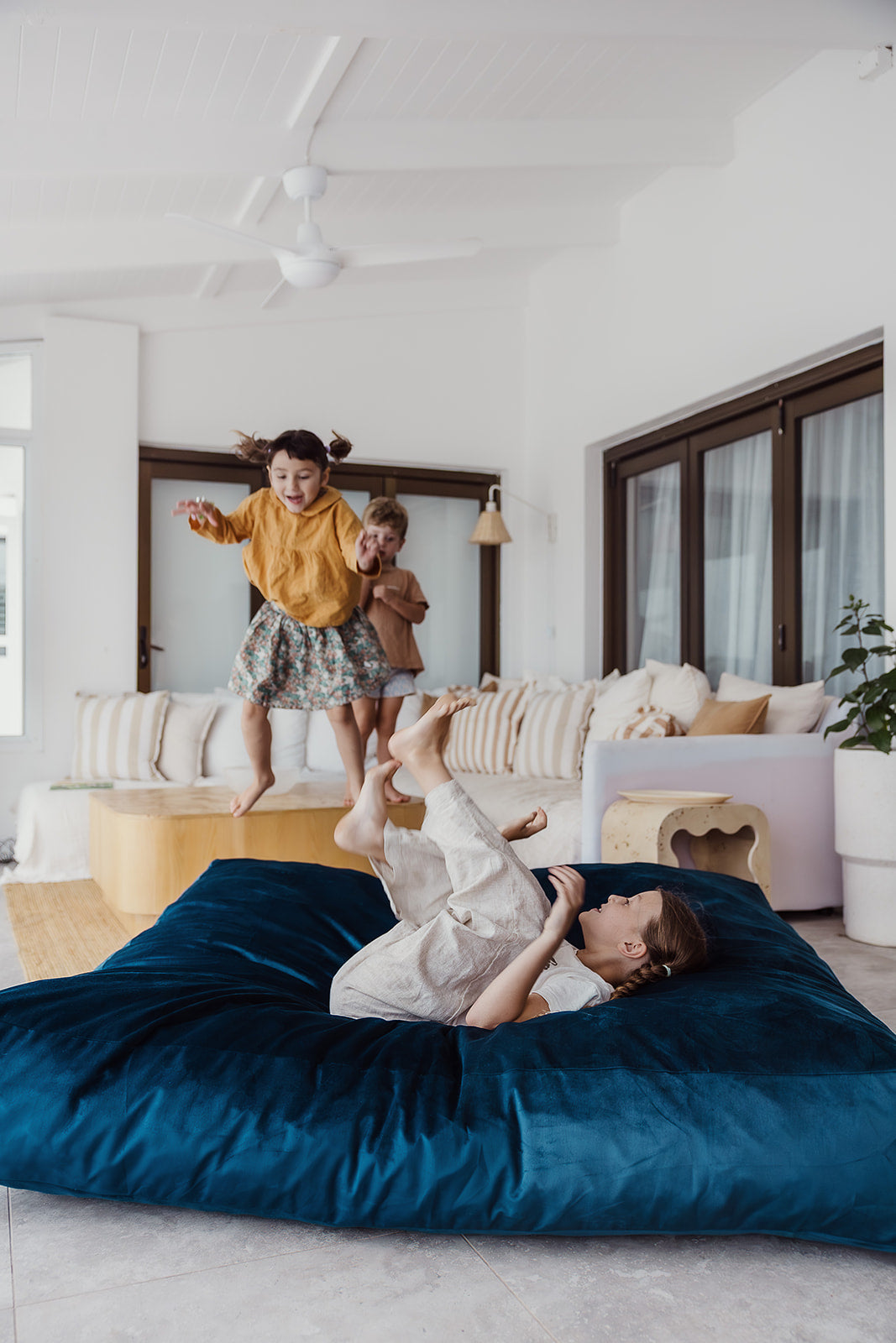 The Play & Rest Corduroy Crash Pillow Mat XL in Cloud Puff / L in Bear Hug Brown