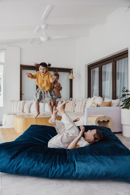 The Play & Rest Corduroy Crash Pillow Mat XL in Cloud Puff / L in Bear Hug Brown